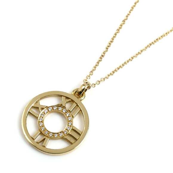 TIFFANY & Co. 18K Yellow Gold Atlas Medallion Diamond Necklace 3.9g 41/46cm...